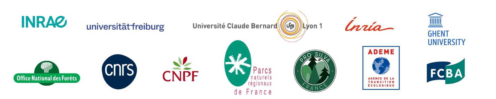 INRAE, Université de Freiburg, Université Claude Bernard Lyon 1, Inria, Ghent University, ONF, CNRS, CNPF, Fédération des Parcs naturels régionaux, Pro Silva France, ADEME, FCBA